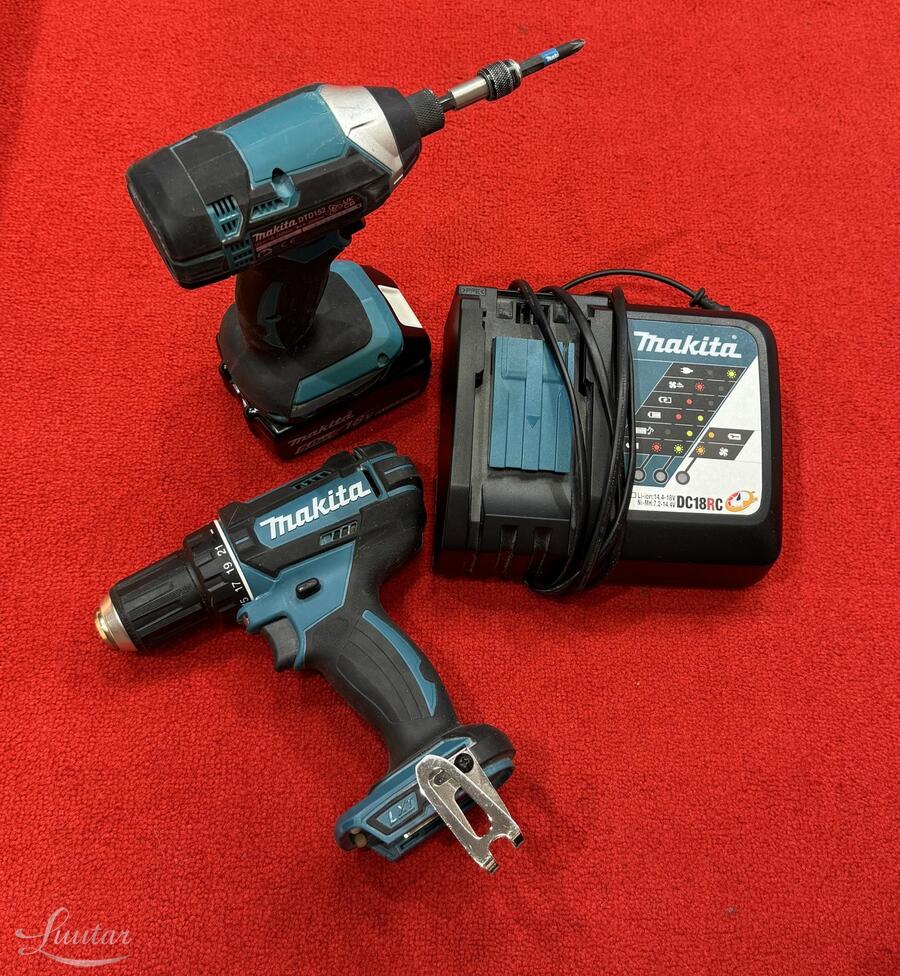 Makita: akutrell DDF482, akukruvikeeraja DTD152, laadija DC18RC + aku 18V 5.0Ah