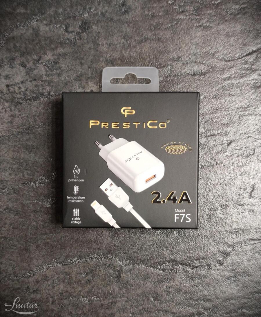 Laadija PRESTICO F7S 1xUSB + Juhe Lightning 2.4A valge