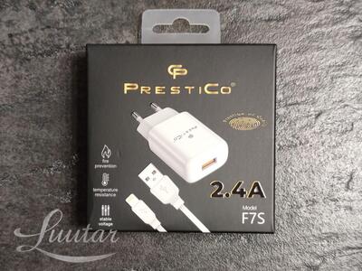 Laadija PRESTICO F7S 1xUSB + Juhe Lightning 2.4A valge