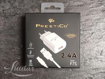 Laadija PRESTICO F7S 1xUSB+ Juhe Lightning 2.4A valge