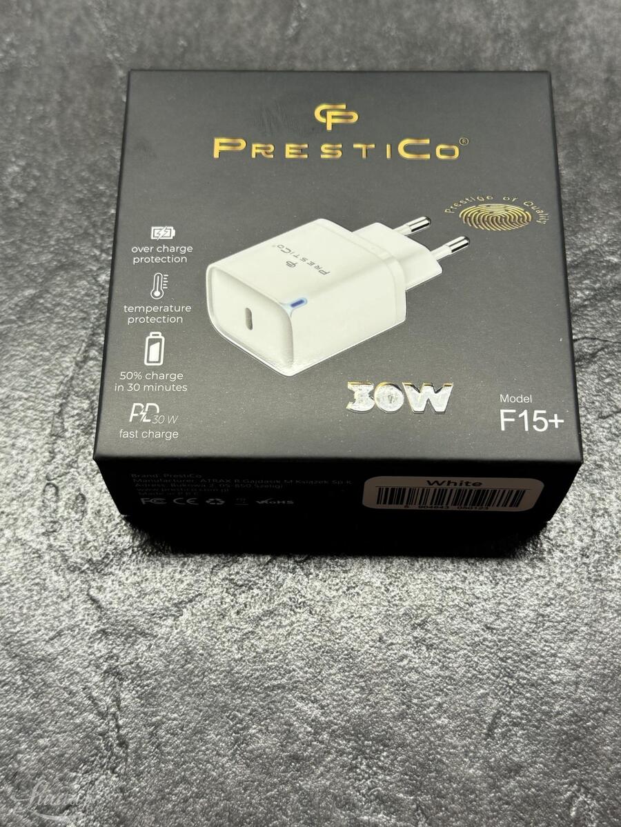 Laadija PRESTICO​ F15+​ 1xUSB​-​C​ 30W​ PD​ white