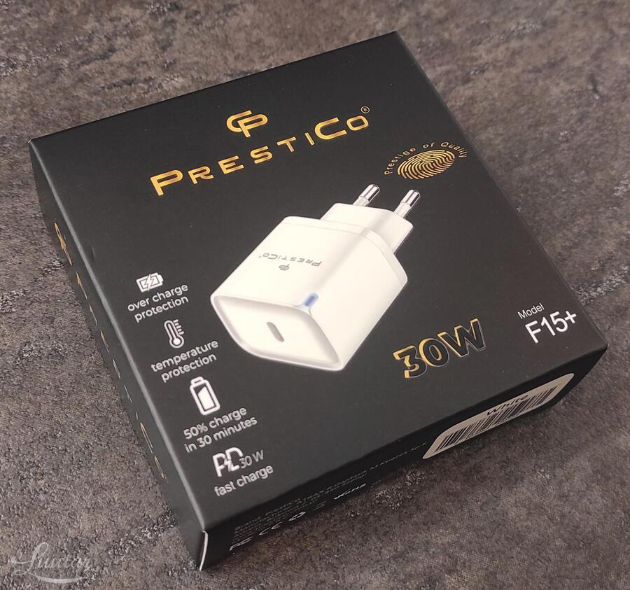 Laadija PRESTICO F15+ 1xUSB-C 30W PD white