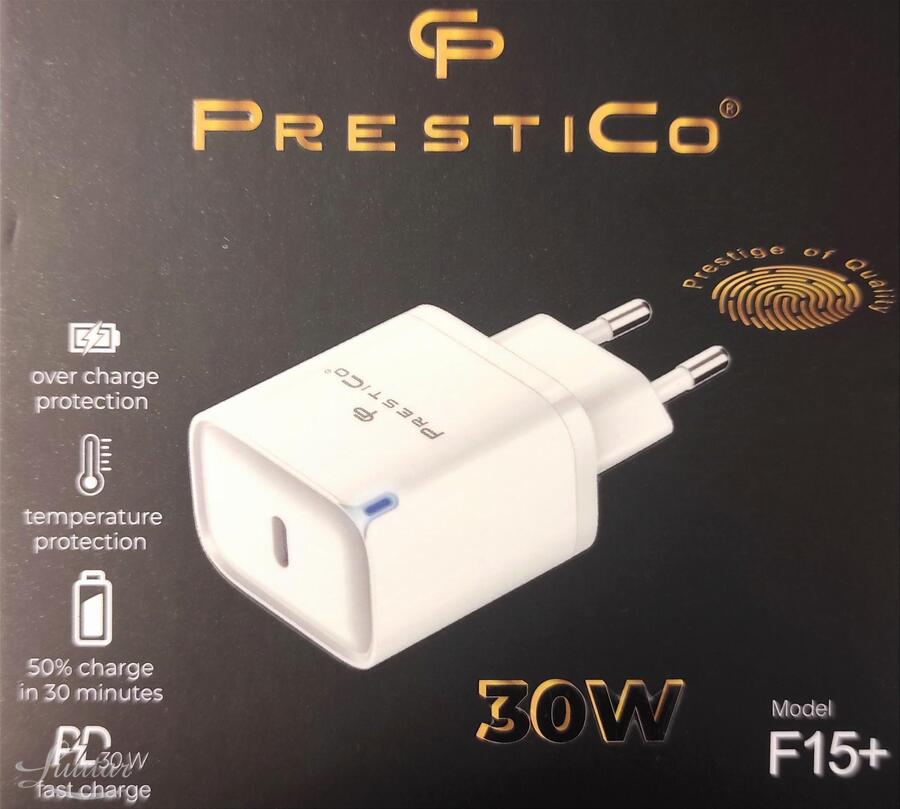 Laadija PRESTICO F15+ 1xUSB-C 30W PD white