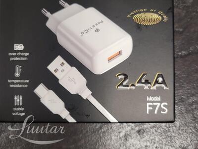 Laadija PRESTICO F7S 1xUSB + Juhe USB Type-C 2.4A Valge