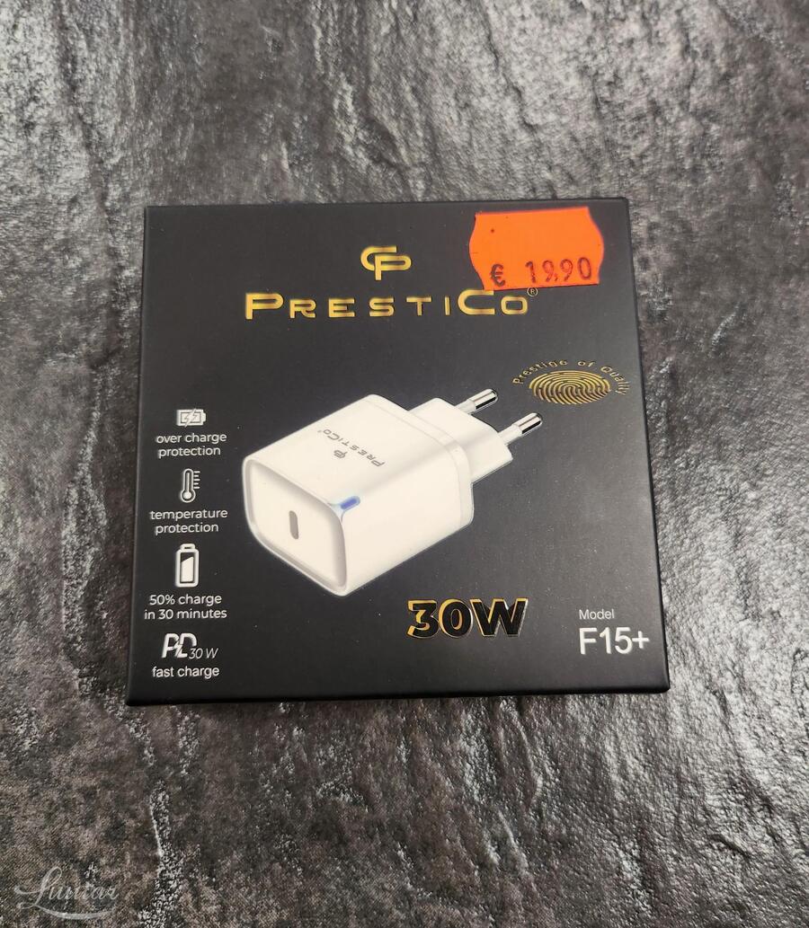 Laadija PRESTICO​ F15+​ 1xUSB​-​C​ 30W​ PD​ white