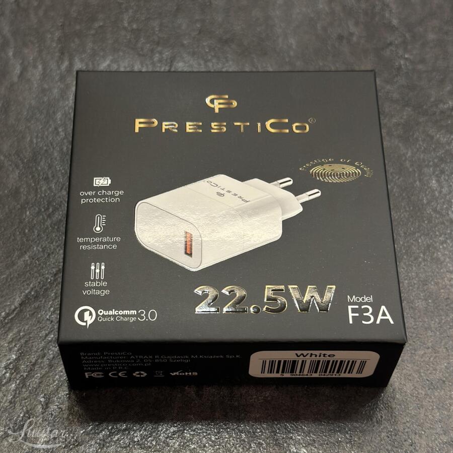 Laadija Prestico F3A 1xUSB 22.5WQC 3.0