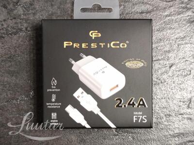 Laadija Presticio F7S 1xUSB + juhe USB Type C 2.4A Valge