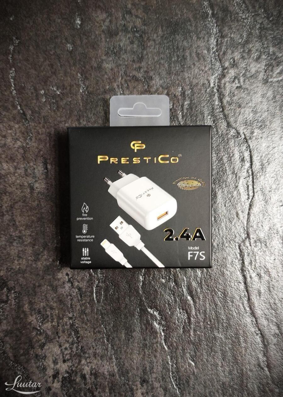 Laadija PRESTICO F7S 1xUSB + Juhe Lightning 2.4A Valge