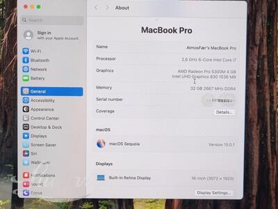 Sülearvuti Macbook Pro 2019 i7 512GB SSD