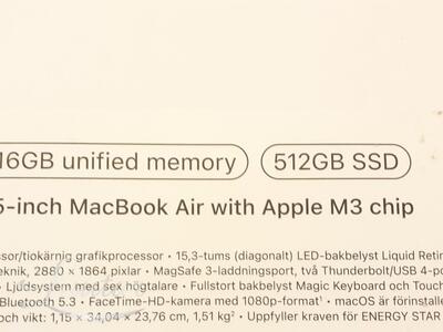 Sülearvuti Apple MacBook Air 15 M3 16GB/512GB