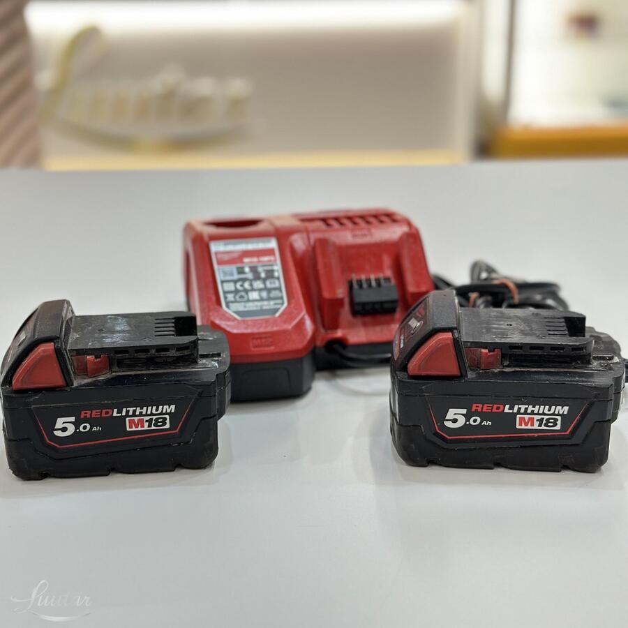 Komplekt 2x Milwaukee M18 5.0 + laadija M12-18FC